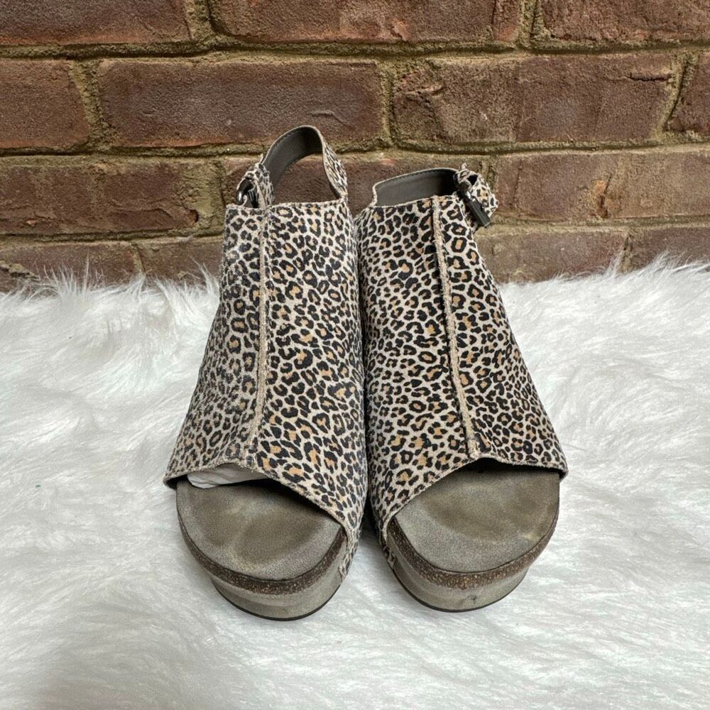 OTBT Women’s Jaunt Stone Cheetah Leather Wedge Platform Open Toe Sz 10 - Picture 2 of 11